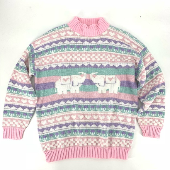 Vintage Sweaters - Fairy Kei Elephant Sparkle Sweater Vintage